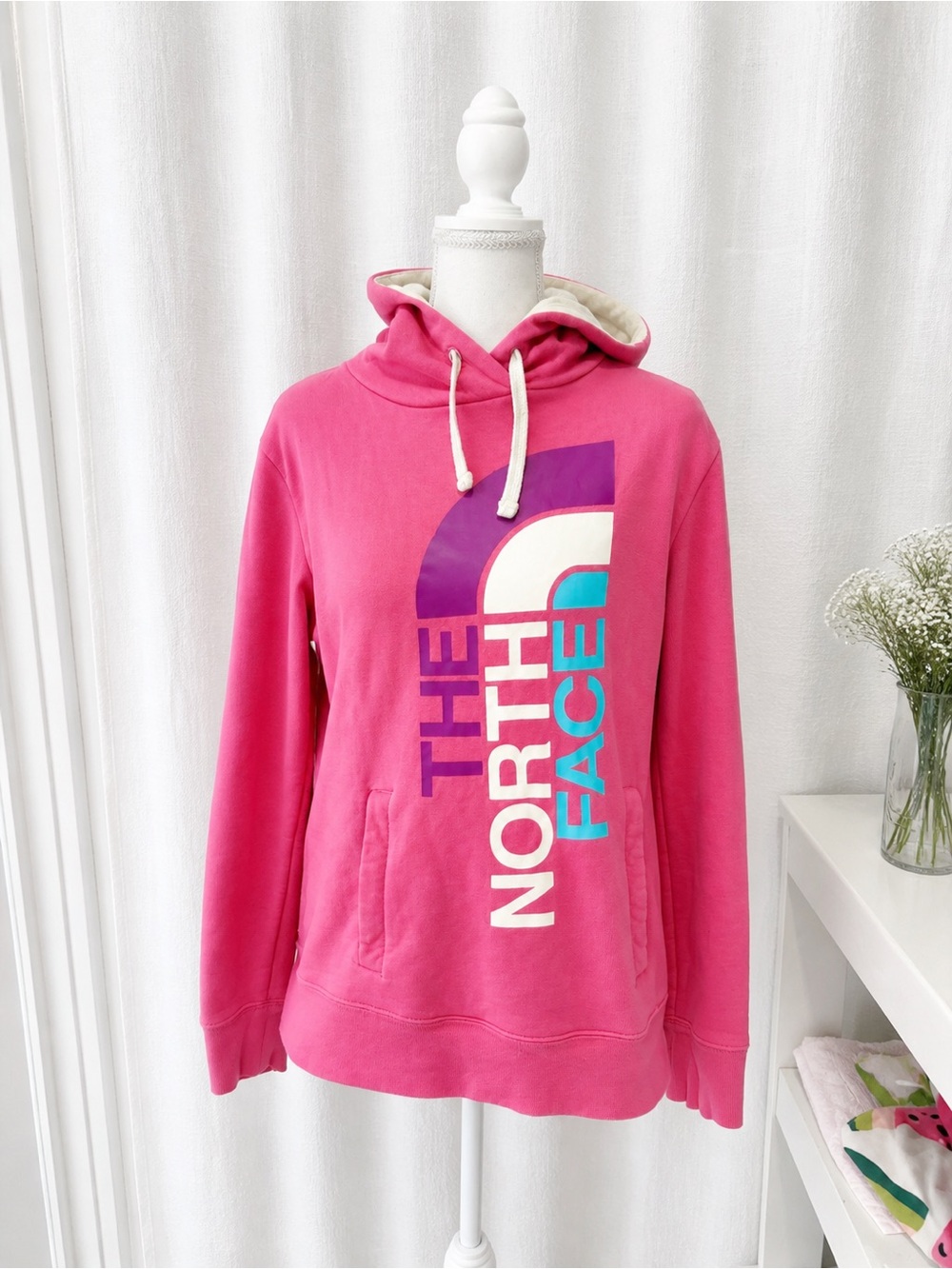 The North Face Hot Pink Pullover Hoodie with Multicolor Logo